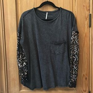Free People Sequin Sleeve Top